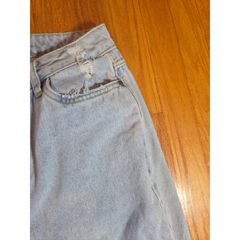 Avec Les Filles Light Wash Distressed Straight Leg Jeans Size 27 High Rise‎ Raw - Picture 7 of 12